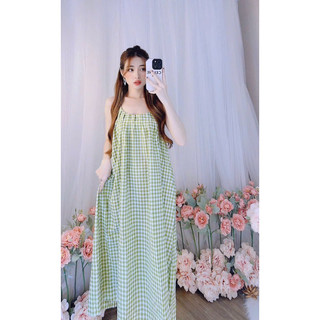 Đầm hai dây maxi caro ,đầm bầu,đầm big size