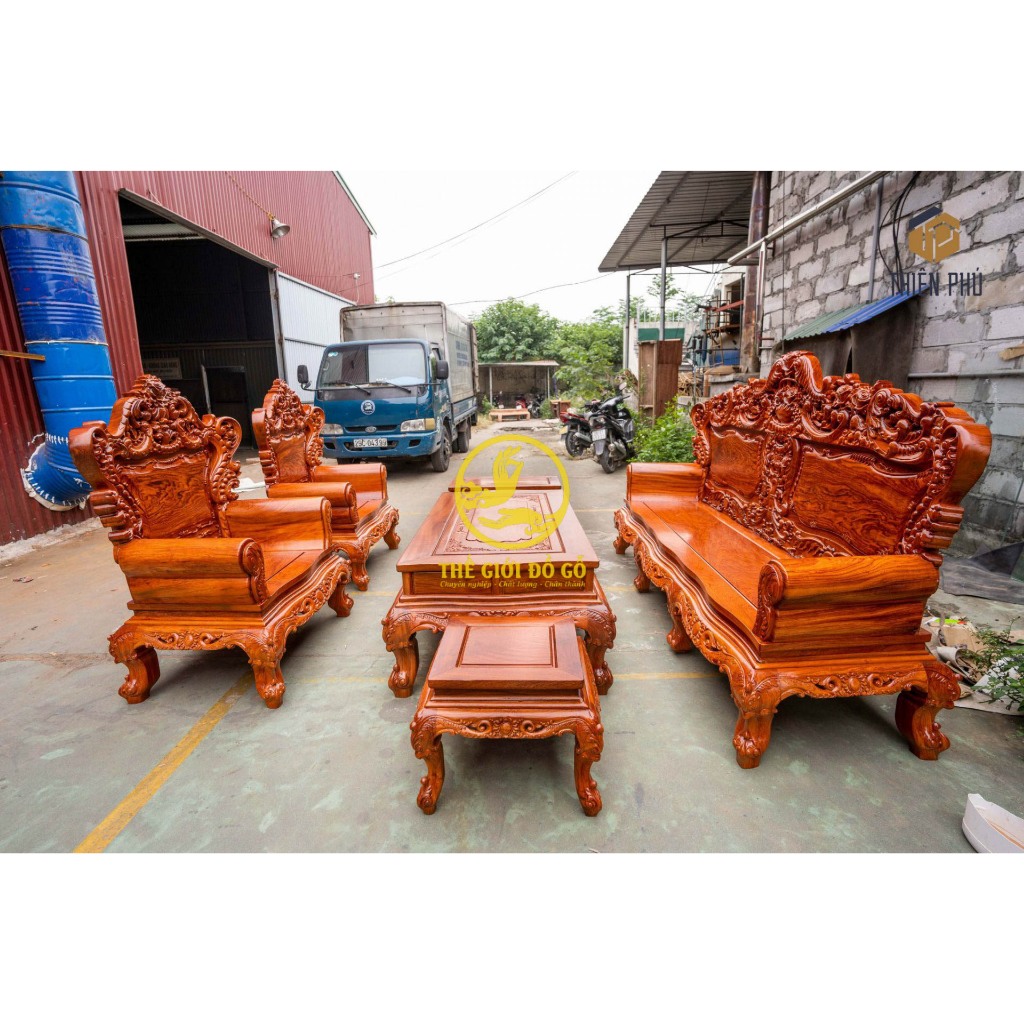L09 Bàn Ghế Hoàng Gia Luxury Chân 12 -Tay Đặc Gỗ Hương Đá