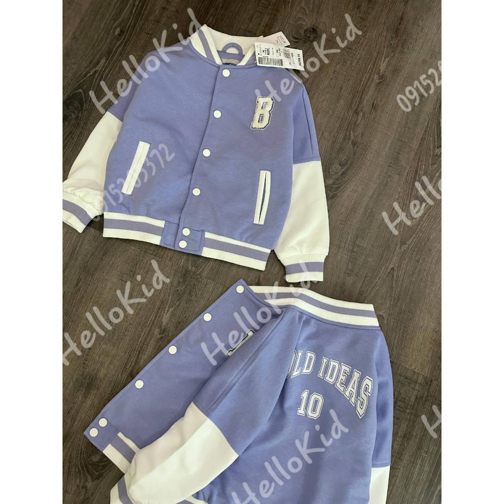 Áo khoác nỉ 2 lớp bomber xanh chữ B cho bé