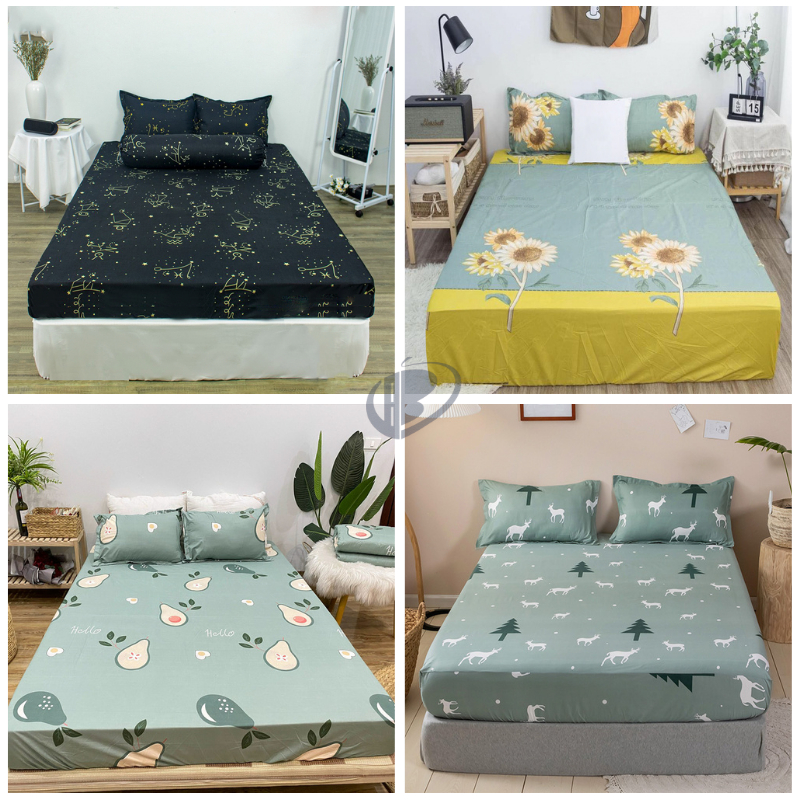 Bộ Ga Trải Giường Bo Chun và 2 vỏ gối cotton poly cao cấp hàng tại xưởng mẫu mã đa dạng được chọn mẫu-