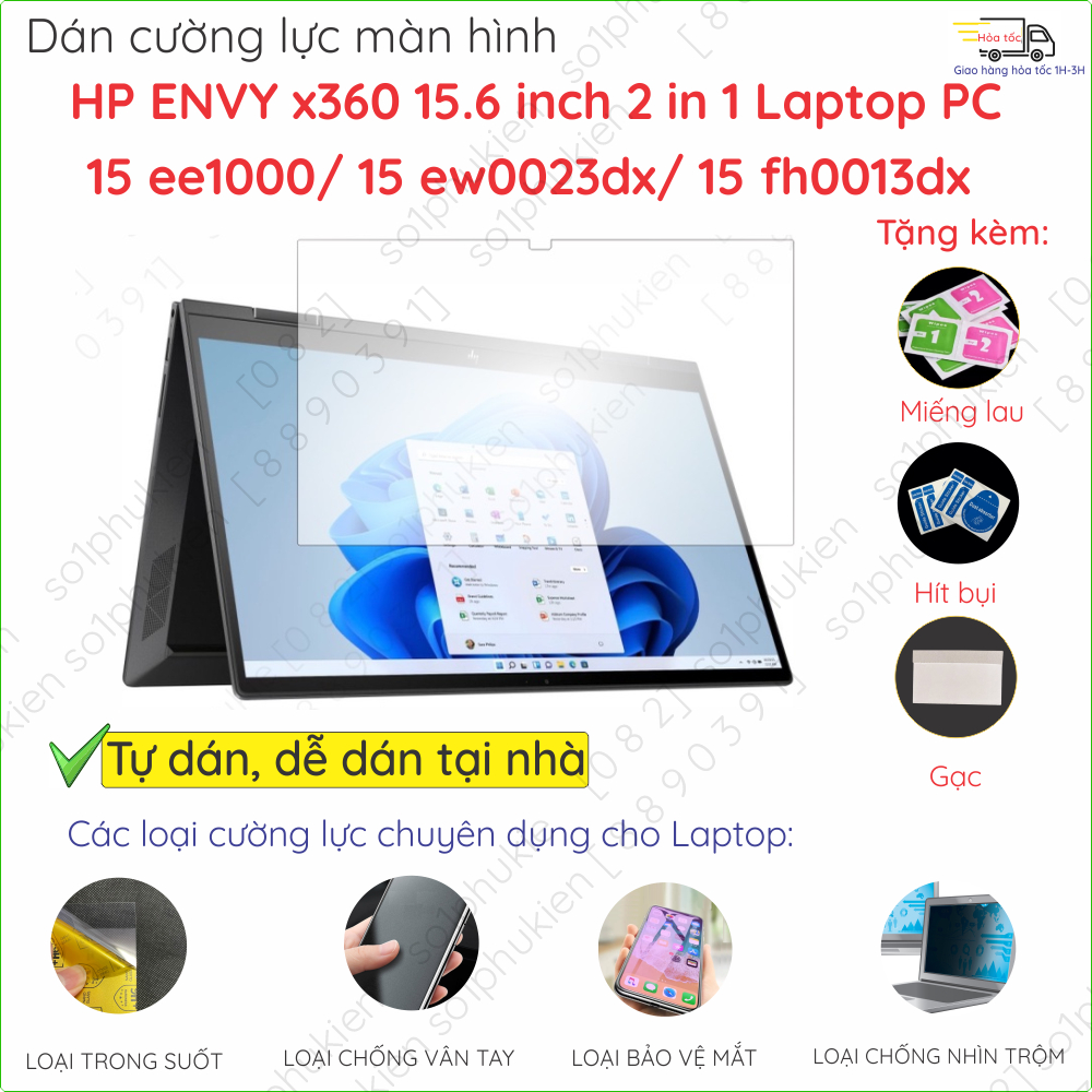 Dán cường lực HP ENVY x360 15.6 inch 2 in 1 Laptop PC 15 ee1000, 15 ew0023dx/ 15 fh0013dx loại nano trong suốt