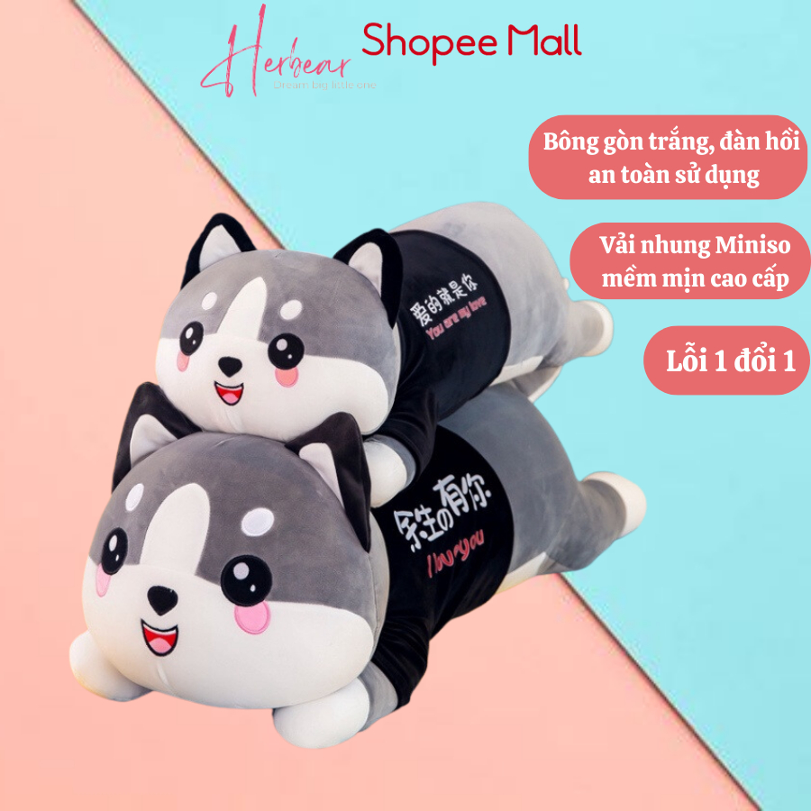 Mèo bông Husky siêu to khổng lồ Chó bông husky chất liệu vải mềm mịn co giãn 4 chiều Herbear