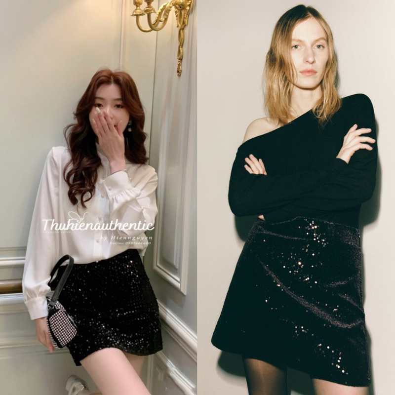 Chân váy sequin đen đính cườm lấp lánh phiên bản cao cấp mã code: 9404/976 ZARA chính hãng(kèm ảnh thật)
