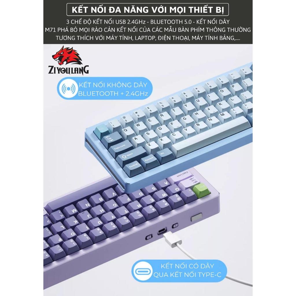 Bàn Phím Cơ Bluetooth Không Dây Cao Cấp ZiyouLang M71 LED RGB Pro Khung Đúc Nhôm, Hotswap 5 Pin, Lót Foam