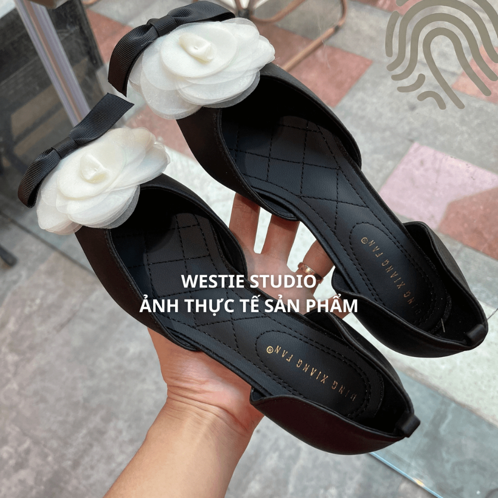 Giày Búp Bê Sandal Đính Nơ Hoa Trà WESTIE STUDIO - A150.GN