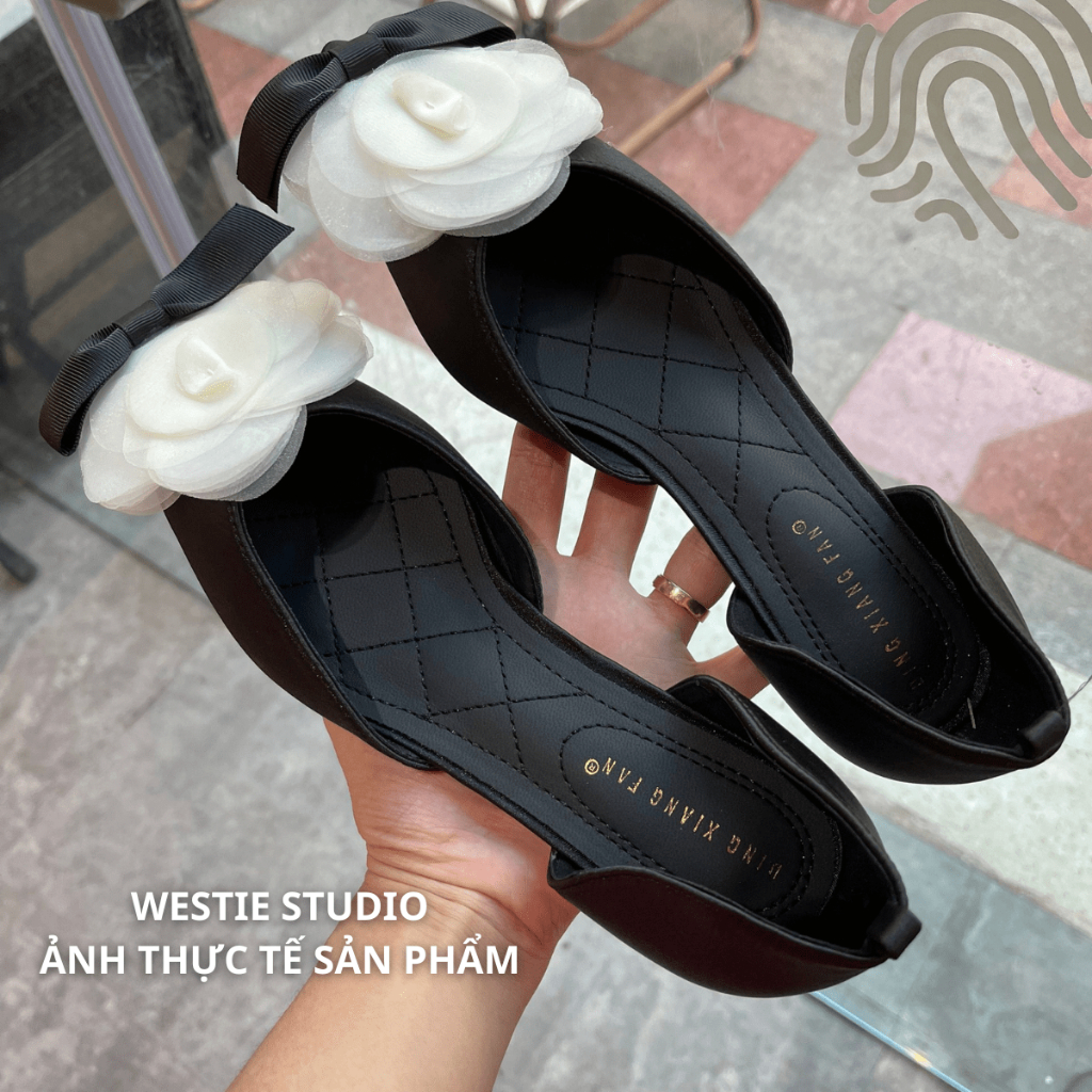 Giày Búp Bê Sandal Đính Nơ Hoa Trà WESTIE STUDIO - A150.GN