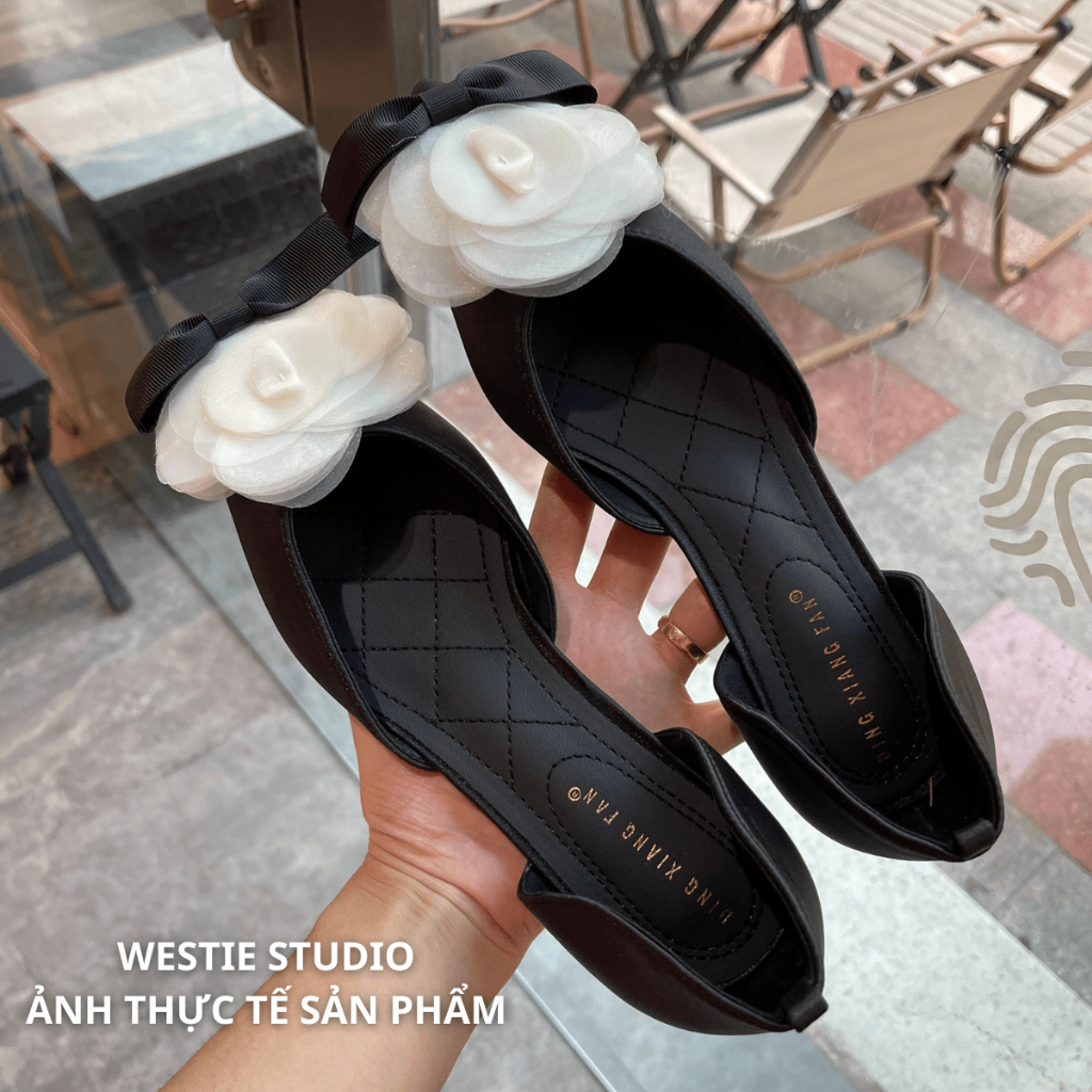Giày Búp Bê Sandal Đính Nơ Hoa Trà WESTIE STUDIO - A150.GN