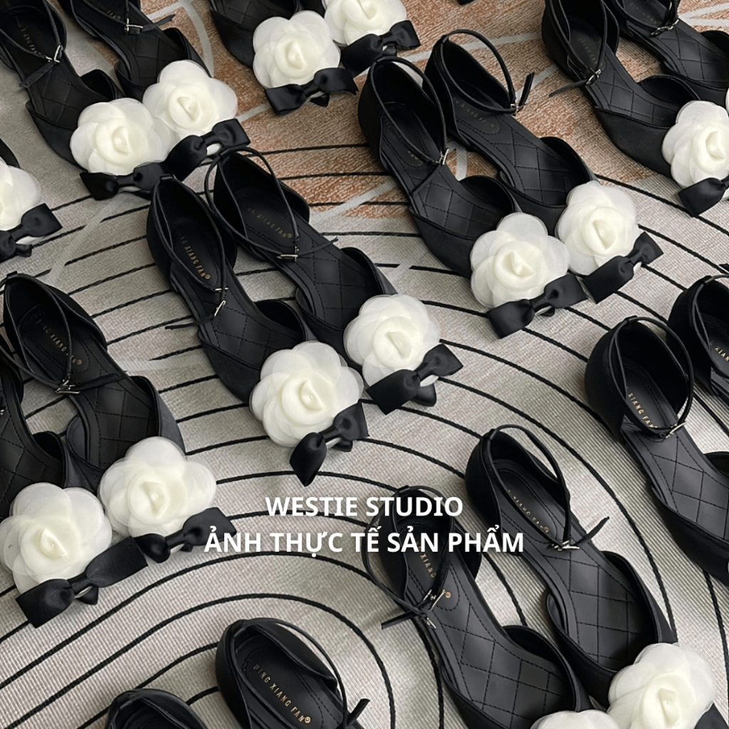 Giày Búp Bê Sandal Đính Nơ Hoa Trà WESTIE STUDIO - A150.GN