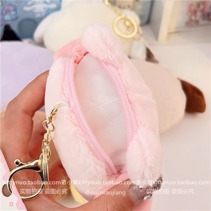 Móc khoá gấu bông ví khoá kéo hoạt hình Sanrio Kuromi Melody Cinnamoroll Pompurin Pochacco dễ thương