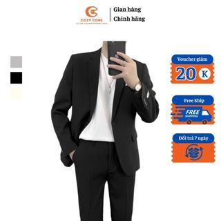 Áo blazer nam hàn quốc, áo vest tay dài fom rộng phong cách trơn