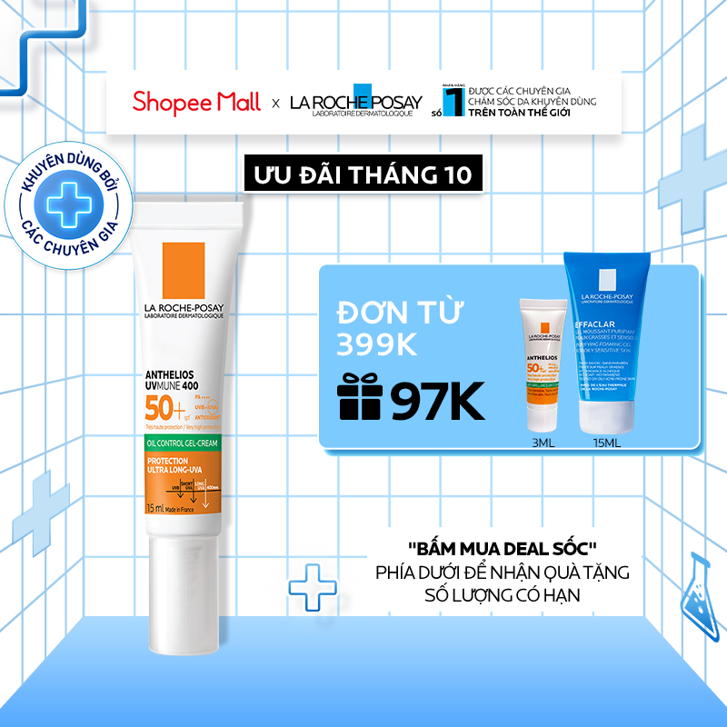 Kem chống nắng kiềm dầu 12H La Roche-Posay Anthelios UVMUNE 400 Gel Cream 15ml