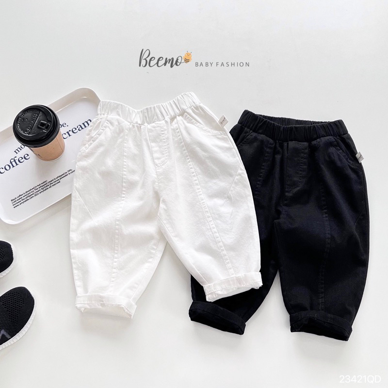 Quần kaki xếp ly đen-trắng bé trai