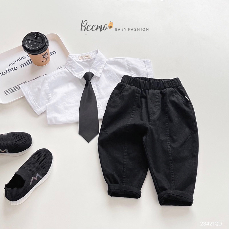 Quần kaki xếp ly đen-trắng bé trai