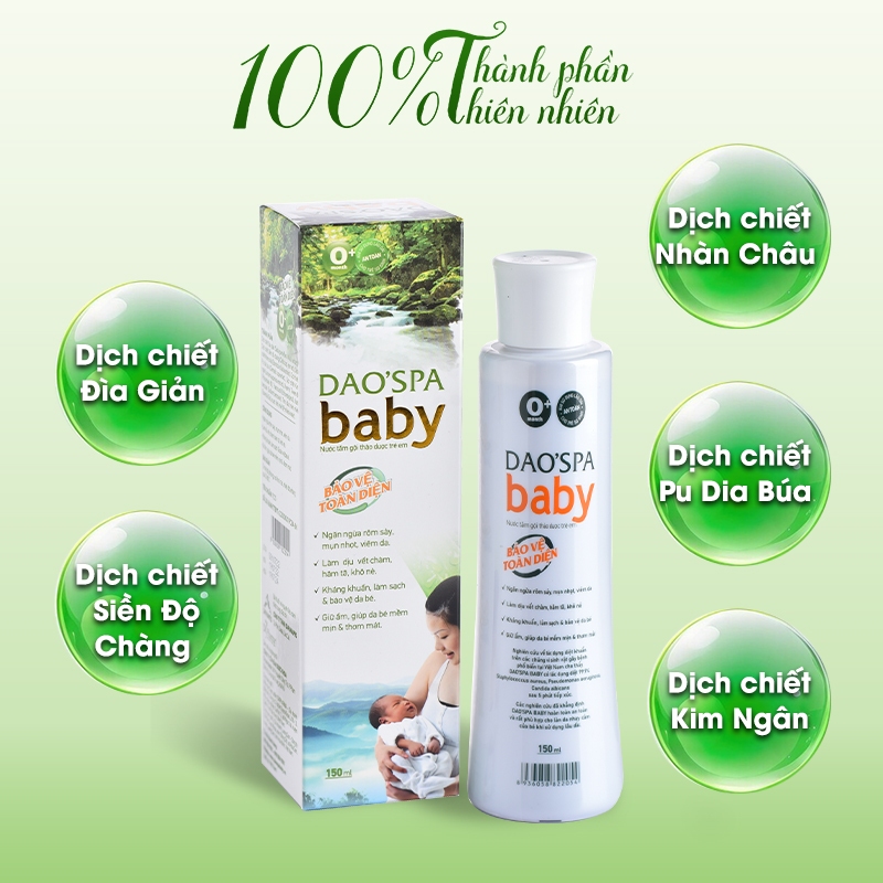 Nước tắm bé thảo dược người Dao Đỏ DK Pharma Dao'Spa Baby 150ml - Ngăn ngừa rôm sảy, mụn sữa, mụn kê