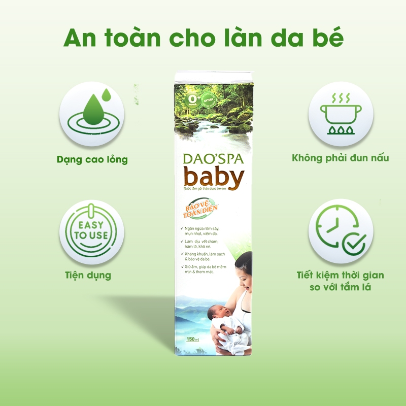 Nước tắm bé thảo dược người Dao Đỏ DK Pharma Dao'Spa Baby 150ml - Ngăn ngừa rôm sảy, mụn sữa, mụn kê
