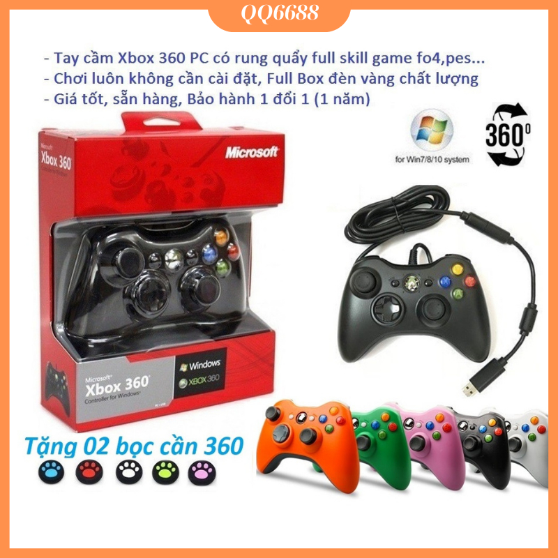 Tay cầm chơi game fifa online 4 xbox có rung, 360 full box, skill xoay 360 all game dùng cho pc, laptop