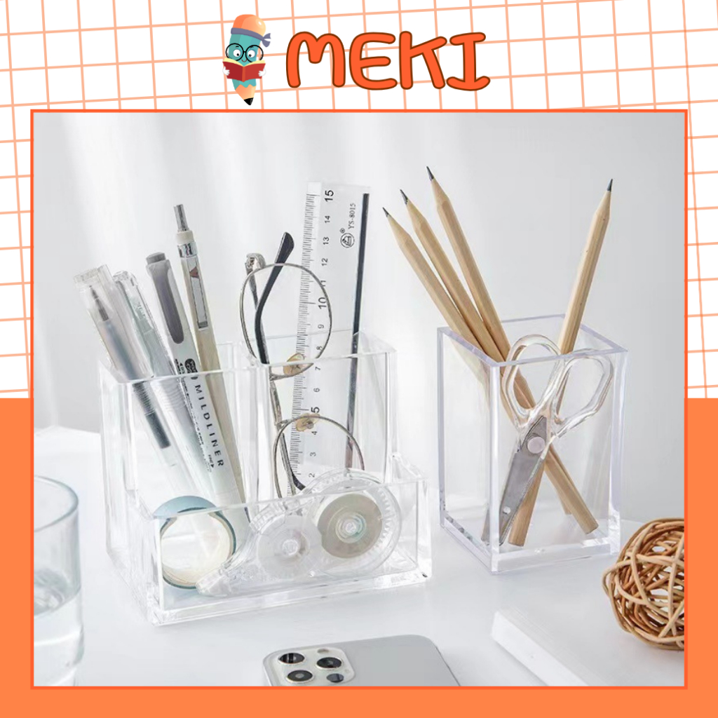 Ống Hộp Đựng Bút Trong Suốt MEKI, Kệ Ống Đựng Bút Bằng Nhựa Acrylic Trong Suốt Decor Bàn Học