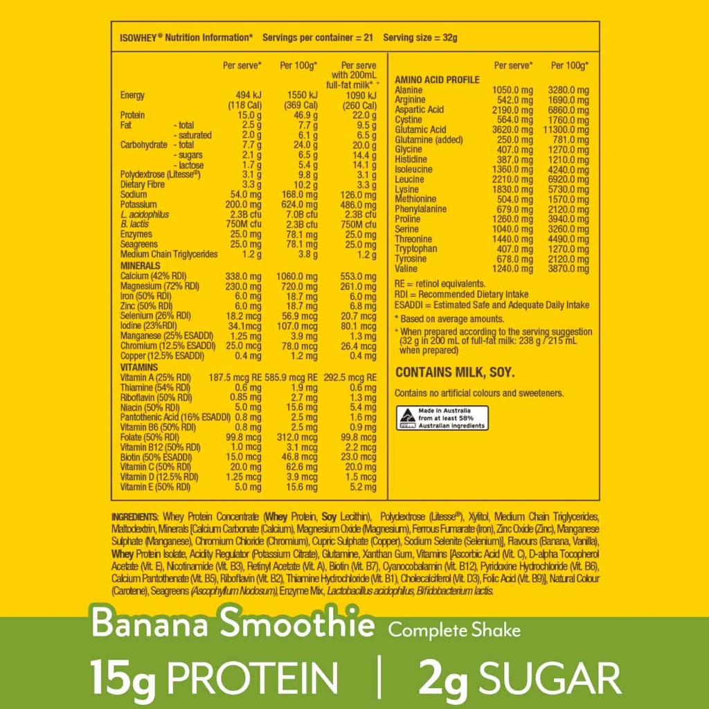 Bột Whey giảm cân cho nữ IsoWhey Complete vị chuối, hỗ trợ tăng cơ giảm mỡ 21 lần dùng, hộp 672g