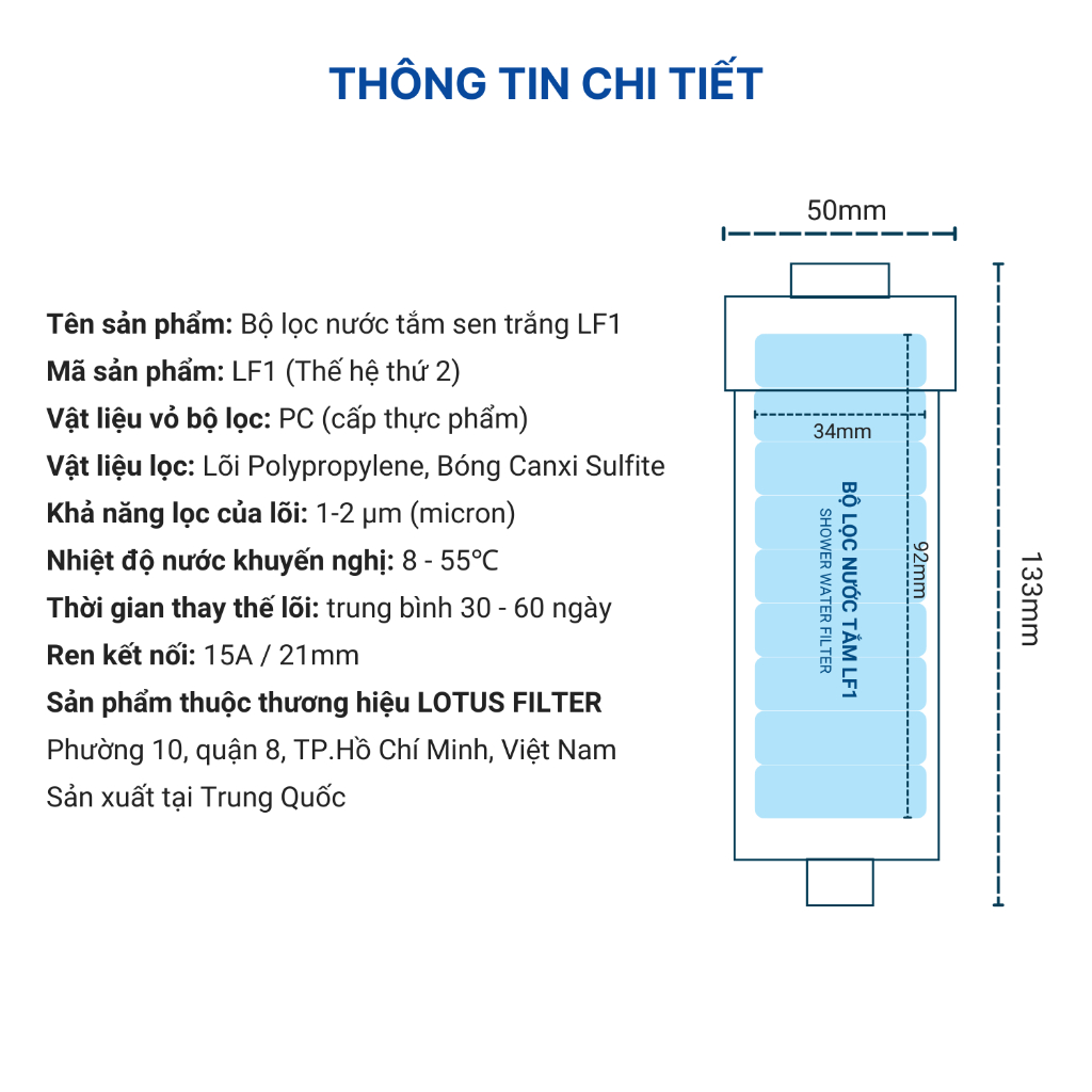 Bộ lọc nước tắm gắn vòi hoa sen LF1