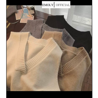 [SẴN] Áo gile len nữ dáng rộng, áo len ghile dáng dài hàn quốc cổ V ulzzang màu trơn unisex basic - 002