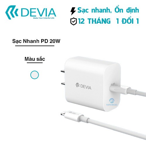 Bộ sạc nhanh PD 20W cho iPhone Devia sạc nhanh không nóng máy củ sạc chống cháy nổ - Bảo hành 12 tháng