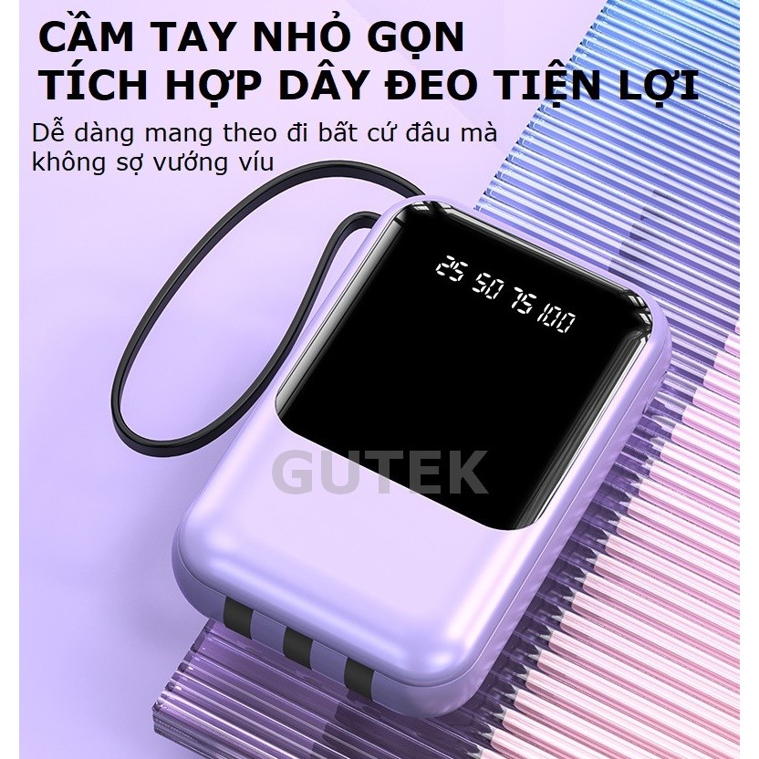 Sạc dự phòng Gutek XY68 dung lượng 10000 - 20000mAh tích hợp dây sạc nhanh cho nhiều thiết bị điện thoại