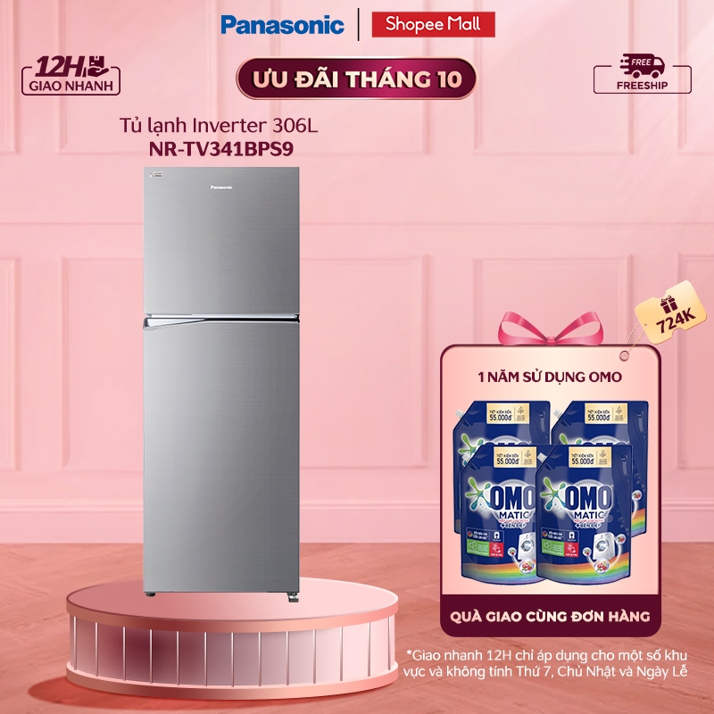 [Mã ELPN1500 Giảm 1TR5 Đơn 0Đ] Tủ lạnh Panasonic 2 cánh ngăn đá trên NR-TV341BPS9 - Bảo hành 2 năm