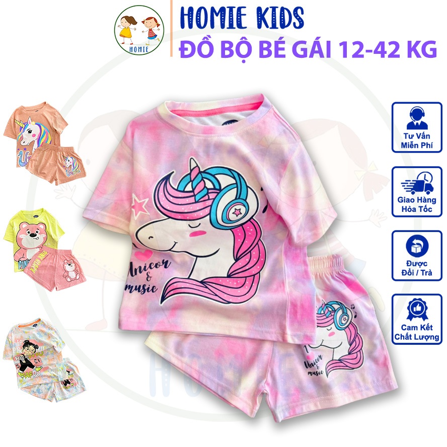 Đồ bộ bé gái size đại 12-42 kg set quần áo thun cotton cộc tay trẻ em mặc mát in công chúa pony Homie Kids