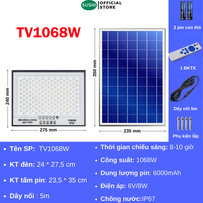 Đèn Năng Lượng Mặt Trời Sushi Loại 1068W Siêu Sáng