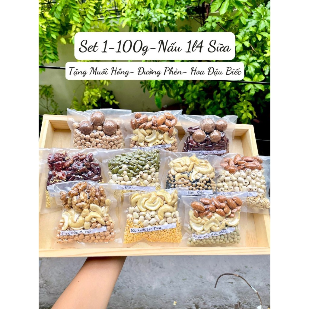 Set Hạt Dinh Dưỡng Làm Sữa Hạt - Set Mix Sẵn 10 Ngày - Nấu Sữa Hạt- Nấu Đồ Ăn Dặm Cho Bé