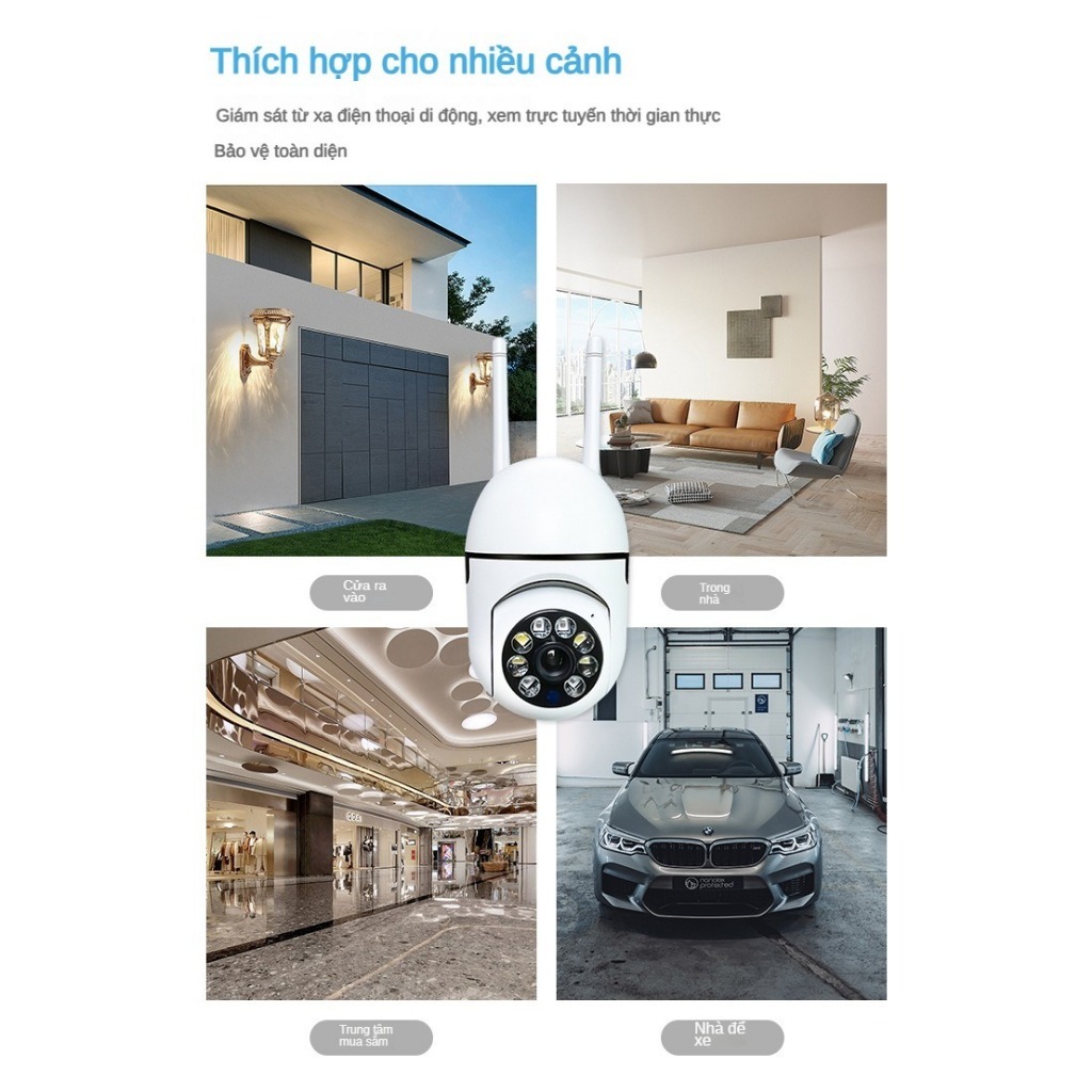 Camera wifi a7 máy quay an ninh không dây 5.0MP, quan sát 360 độ, Full HD, xem đêm có màu GD737