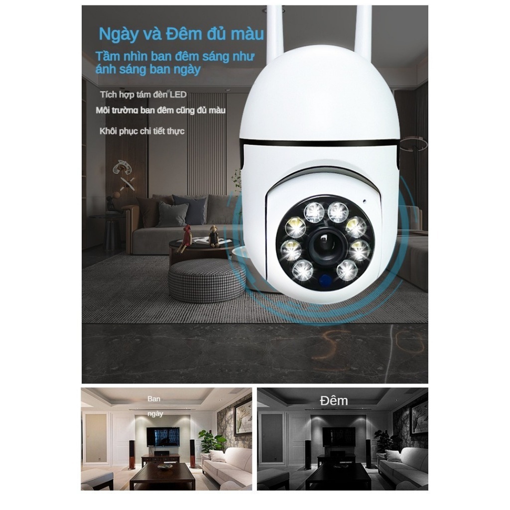 Camera wifi a7 máy quay an ninh không dây 5.0MP, quan sát 360 độ, Full HD, xem đêm có màu GD737