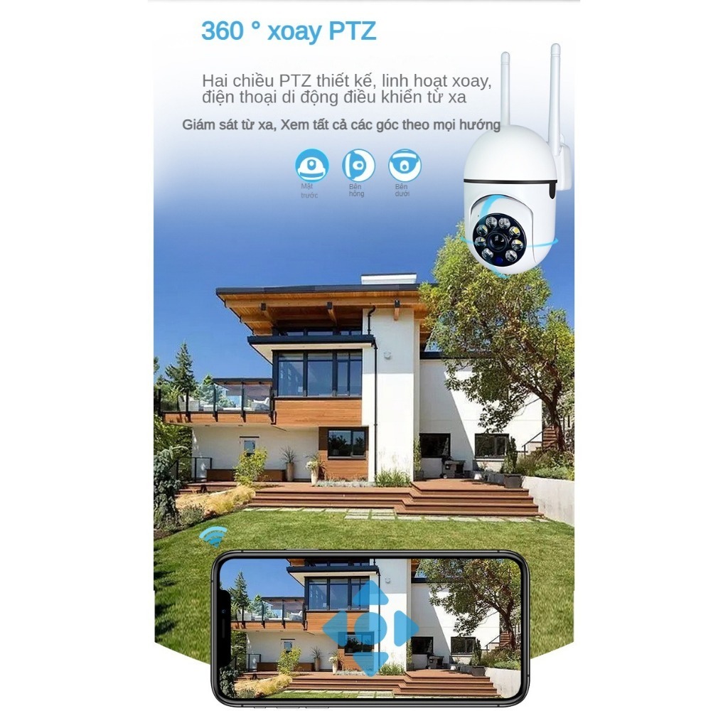 Camera wifi a7 máy quay an ninh không dây 5.0MP, quan sát 360 độ, Full HD, xem đêm có màu GD737
