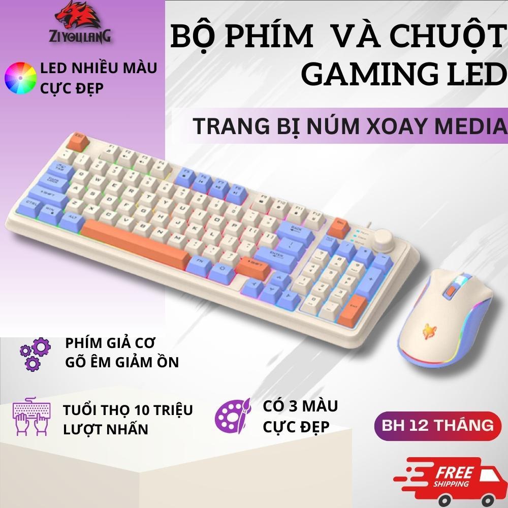 Bộ Bàn Phím Giả Cơ Led 7 Màu ZiyouLang K820 Phím Bấm Êm, Tích Hợp Núm Xoay, Chống Nước, Cho Máy Tính Laptop PC