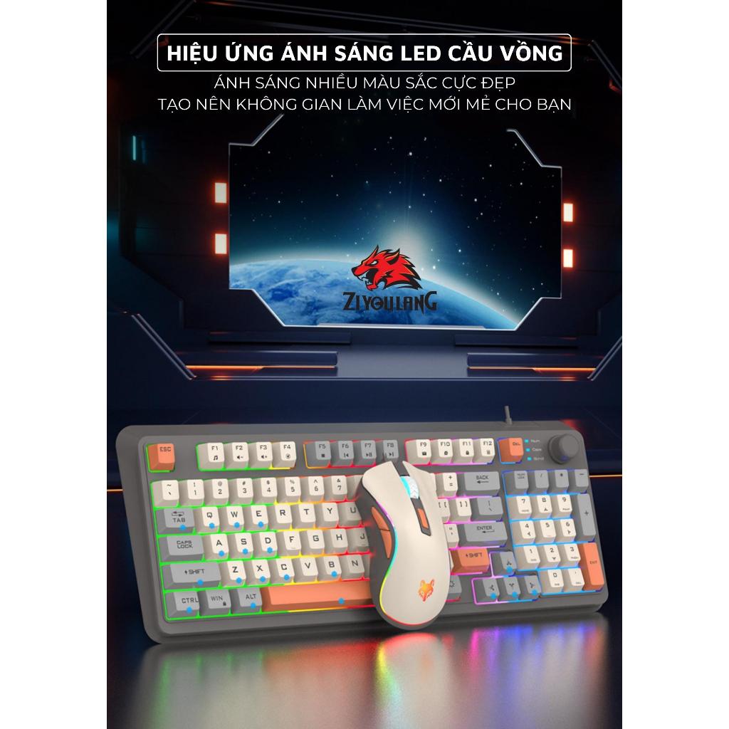 Bộ Bàn Phím Giả Cơ Led 7 Màu ZiyouLang K820 Phím Bấm Êm, Tích Hợp Núm Xoay, Chống Nước, Cho Máy Tính Laptop PC