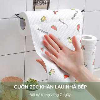 Cuộn 200 khăn giấy lau bếp dùng 1 lần bằng vải không dệt, lau sạch dầu mỡ dễ dàng