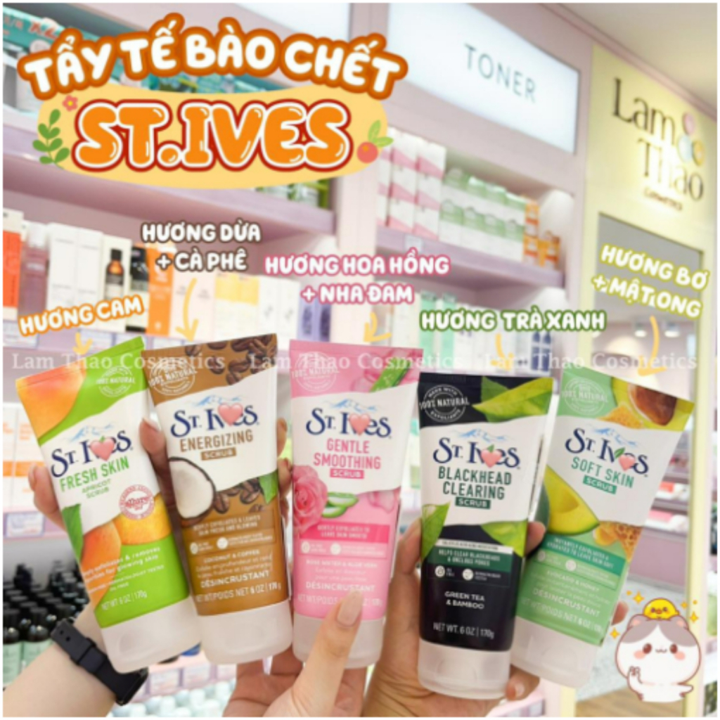 Sữa rửa mặt tẩy tế bào chết St.Ives chính hãng 170g Trà xanh &Than Tre, Cafe và dừa,...