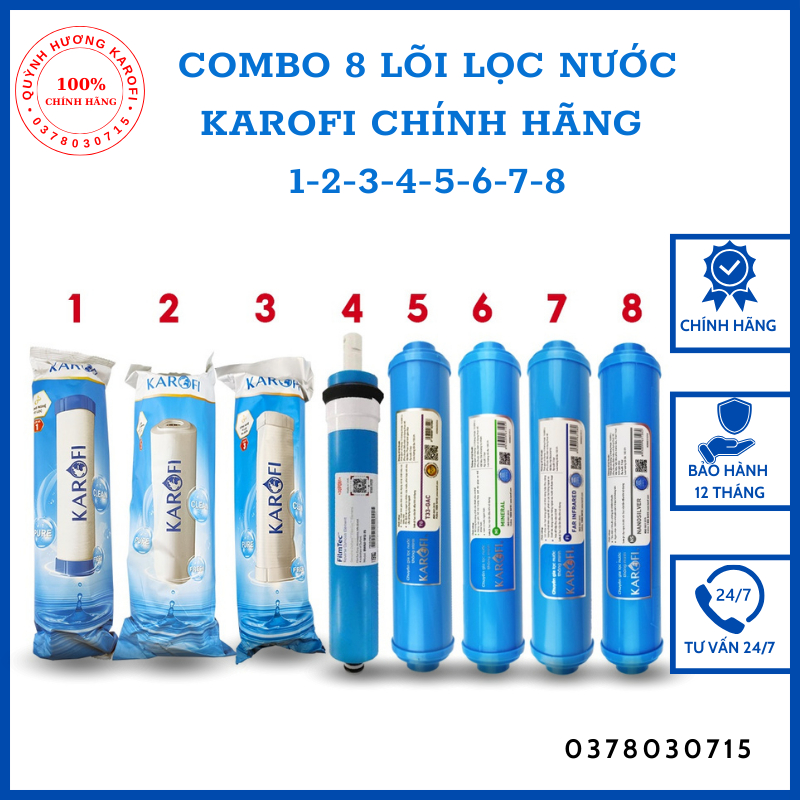 Combo 8 lõi lọc nước Karofi chính hãng 12345678 - Màng RO dupont Karofi