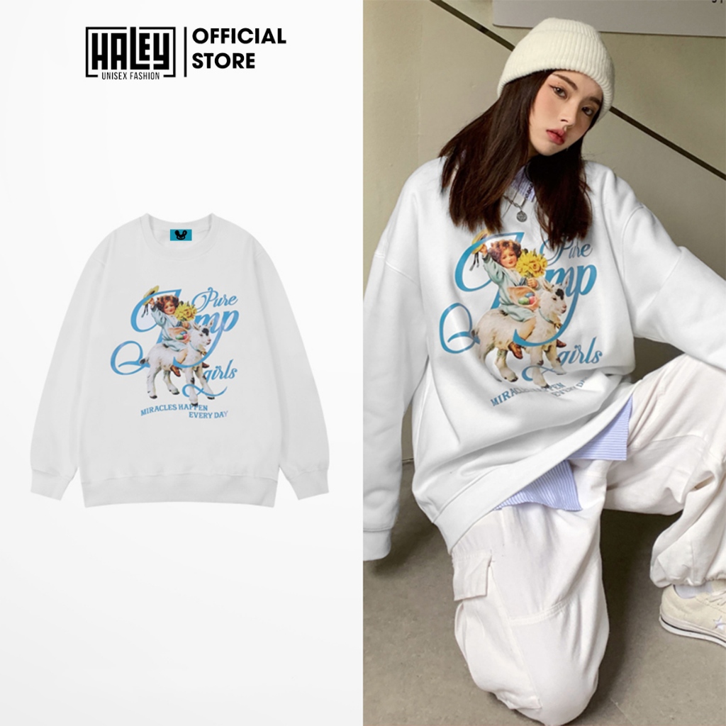 Áo Sweater Dài Tay HD422 HALEY Form Rộng Unisex Nam Nữ Phong Cách Ulzzang Cá Tính Vải Nỉ Bông Dày Dặn