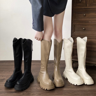 Có sẵn- giày bốt nữ cao cổ boot cổ v thời trang phong cách bốt đùi hàn quốc đế răng cưa
