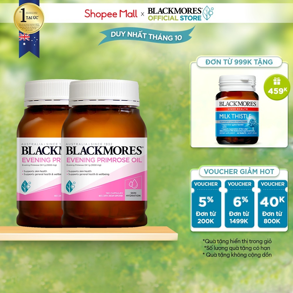 Combo 2 Lọ Tinh Dầu Hoa Anh Thảo Hỗ Trợ Cân Bằng Nội Tiết Tố Blackmores Evening Primrose Oil 190 Viên/Lọ