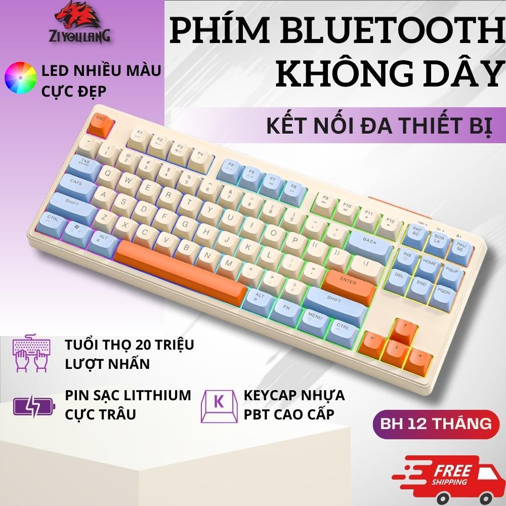 Bàn Phím Bluetooth Không Dây ZiyouLang M87 Led 7 Màu Pro, Phím PBT Cao Cấp Bấm Êm Cho Máy Tính Laptop Ipad