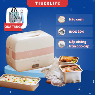 Hộp cơm cắm điện Bear 2 tầng 3 khay inox nấu cơm nấu thức ăn và hâm nóng Tặng túi xách đũa thìa
