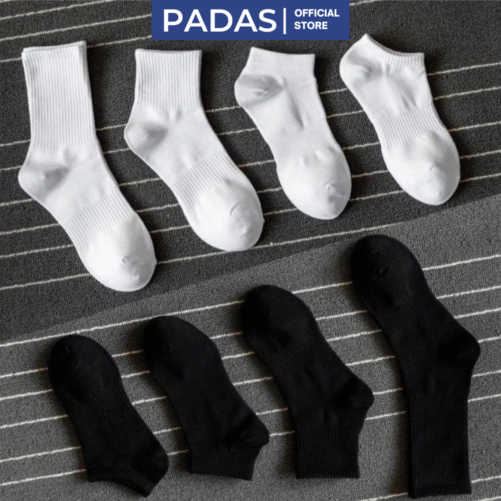 Tất vớ nam nữ đen trắng cổ cao dài trung ngắn lười co giãn 4 chiều thoáng khí kháng khuẩn PADAS Fashion TN701