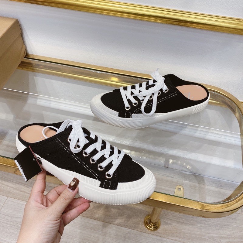 Giày Sục Nữ Zara Đế Độn 2 Màu Đen Kem Siêu Hot
