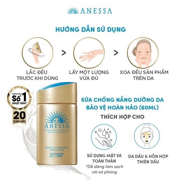Kem chống nắng Anessa Perfect UV Sunscreen Skincare Milk SPF 50+ PA++++ 60ml