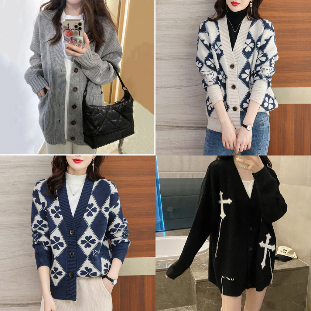 Áo Khoác Len Cardigan Nữ Madela Phong Cách Hàn Quốc Dáng Rộng, Cardigan Len Nữ Khoác Ngoài Madela