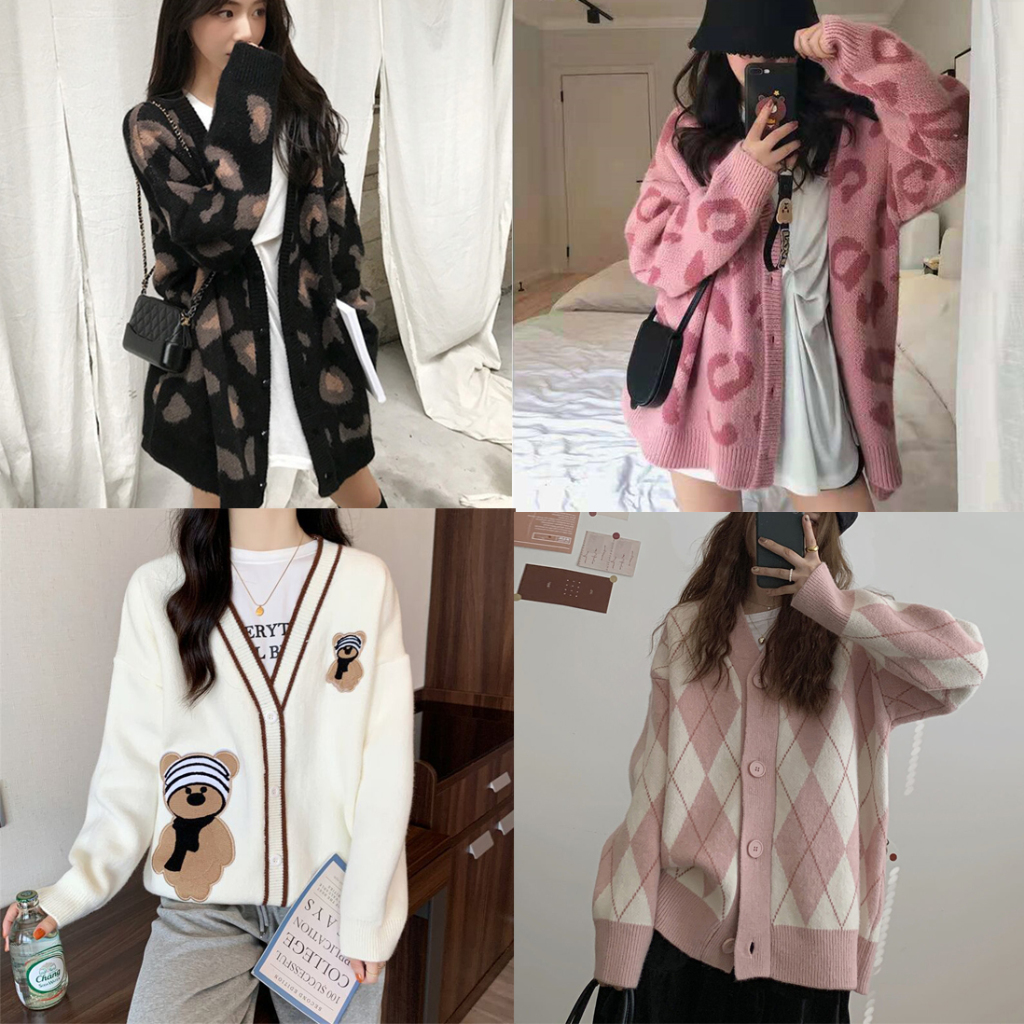 Áo Khoác Len Cardigan Nữ Madela Phong Cách Hàn Quốc Dáng Rộng, Cardigan Len Nữ Khoác Ngoài Madela