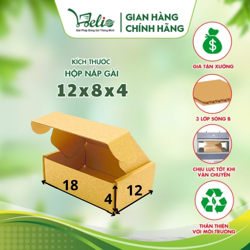 Hộp giấy carton nắp gài, gói hàng, gói quần áo, giá tốt KT 12x8x4 - DELIO