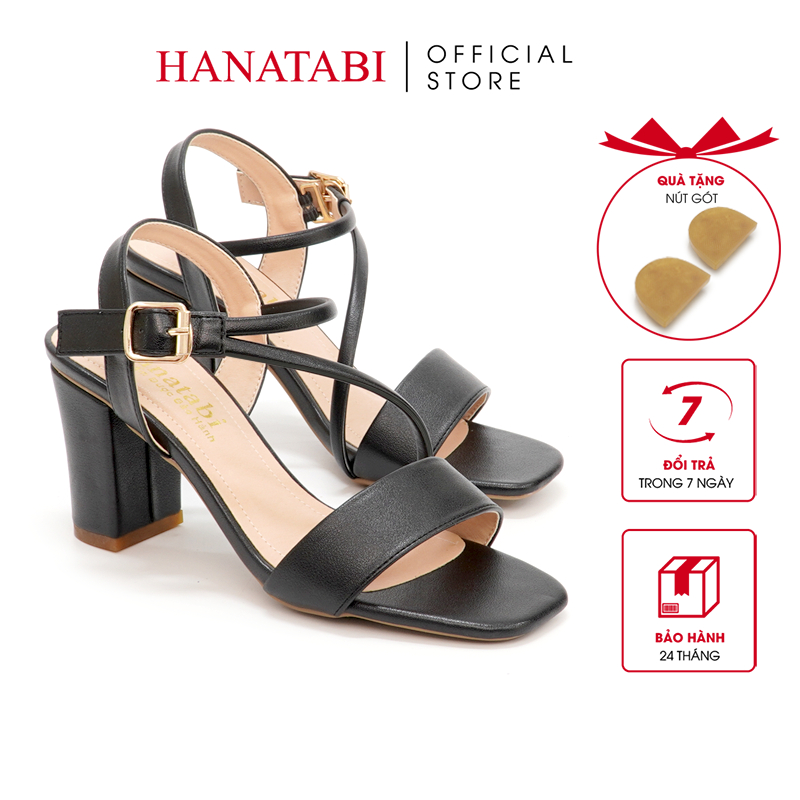 Sandal Nữ Hanatabi Bản Ngang 2 Quai Chéo Khóa Mũi Vuông Gót Cao 7cm Hậu C Đế TA Cao Cấp Chống Trơn Trượt Mã HNSDG7F897